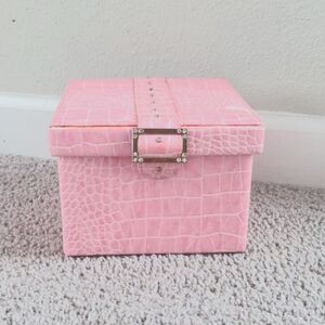Y2K Baby Pink Alligator Skin Jewelry Box Accessory Storage Vintage RARE Coquette